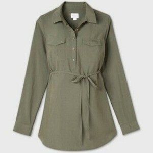 Isabel Maternity Olive Dress Shirt with wrap